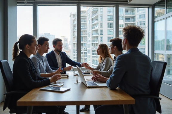 A diverse team collaborating in a modern office, representing the Maple Social CAS team.
