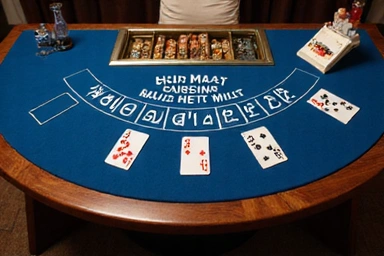 A virtual Baccarat table with cards and chips