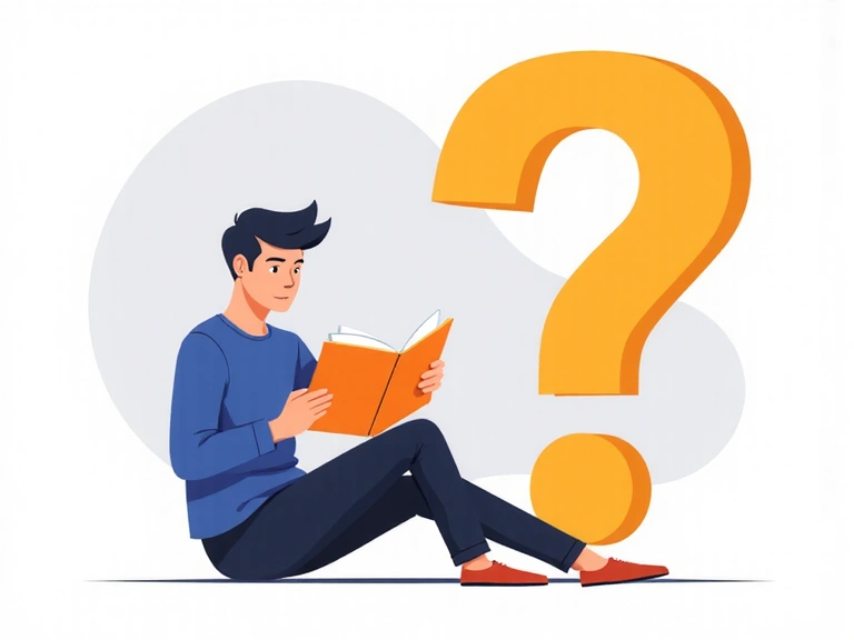A stylized illustration of a person reading a large question mark, symbolizing problem-solving and finding answers. The design is clean and modern.