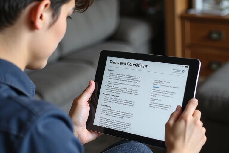 Person reading terms and conditions on a tablet