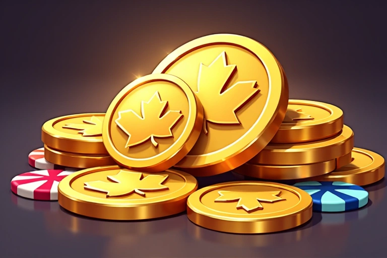 Pile of gold coins and virtual casino chips